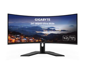 gigabyte g34wqc 34" 144hz ultra-wide curved gaming monitor, 3440 x 1440 va 1500r display, 1ms (mprt) response time, 90% dci-p3, vesa display hdr400, freesync premium, black (g34wqc-sa)