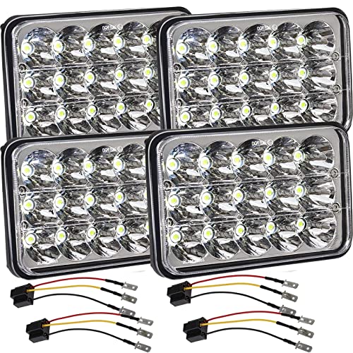 4x6 Led Headlights w/H4 Socket, Dot Approved Peterbilt Headlights Rectangular H4651 H4652 H4656 H6545 H4666 Headlamp for Kenworth Freightinger Ford Probe Chevy Oldsmobile Cutlass 4PCS