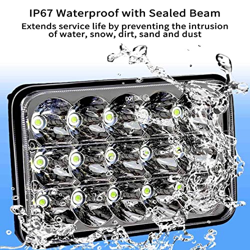 4x6 Led Headlights w/H4 Socket, Dot Approved Peterbilt Headlights Rectangular H4651 H4652 H4656 H6545 H4666 Headlamp for Kenworth Freightinger Ford Probe Chevy Oldsmobile Cutlass 4PCS