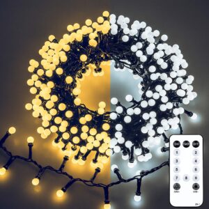 heyfuni 2 vibrant color change christmas cluster lights,33feet 480led decorative fairy lights,10 modes and timer with remote for home, christmas tree wedding party room wall decor(warm white+white)