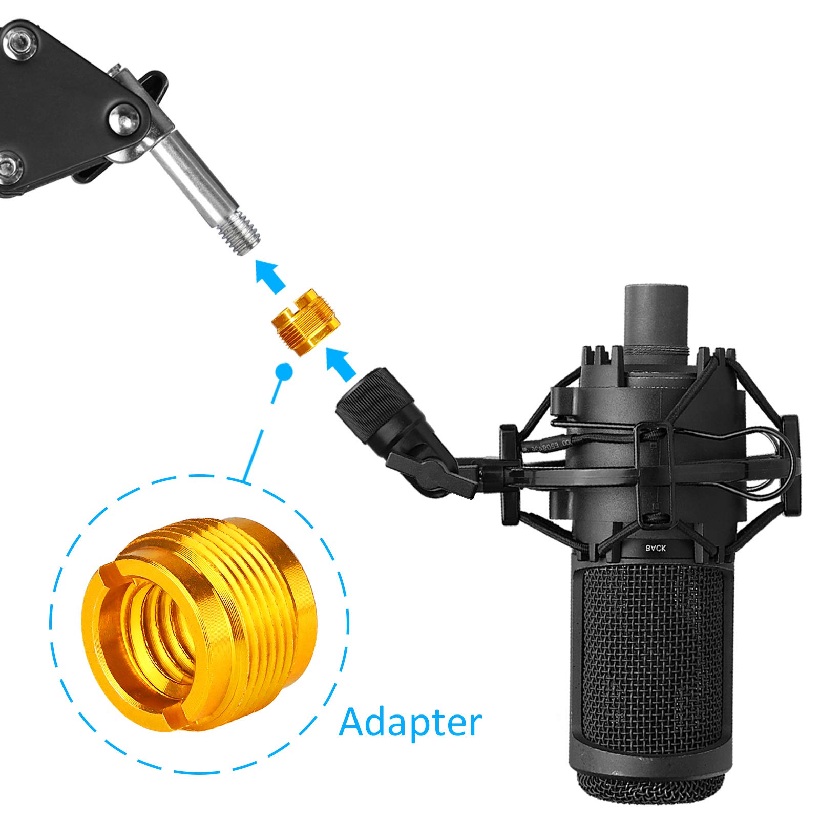 2 PCS Gold Colour Adapter for HyperX QuadCast Mic, Blue Yeti, Rode, Razer, Shure and Most USB Microphone, Shock Mount, Boom Arm Screw Thread Adapter 5/8" Male to 3/8" Female Screw Adapter by YOUSHARES