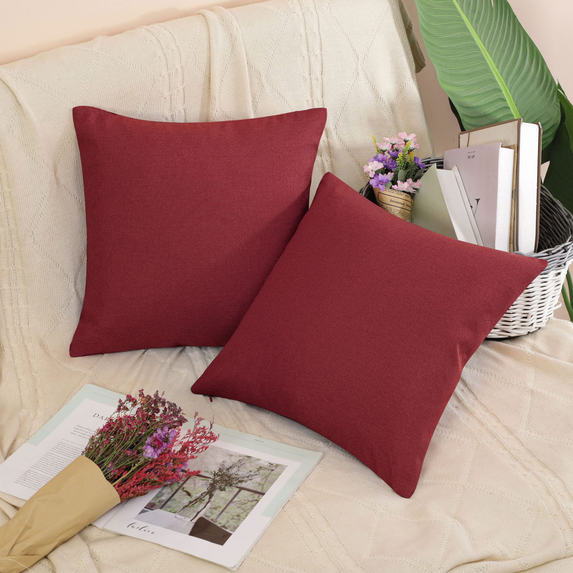 PiccoCasa 2 Pcs Waterproof Throw Pillow Covers, 18 x 18 Inch, Decorative Cushion Covers, Sofa Pillowcase for Couch Bedding Livingroom Garden Patio Home Decor, Red