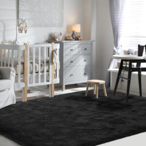 Terrug Fluffy Rugs for Living Room Bedroom, Black 3x5 Area Rug Washable Shag Carpet, Super Soft Fuzzy Plush Non-Slip Cute Modern Kids Rug for Nursery College Dorm Classroom Kids Room Home Decor