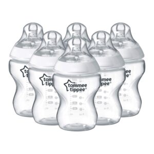 tommee tippee closer to nature baby bottles, slow flow breast-like nipple with anti-colic valve, 9oz, 6 count, clear