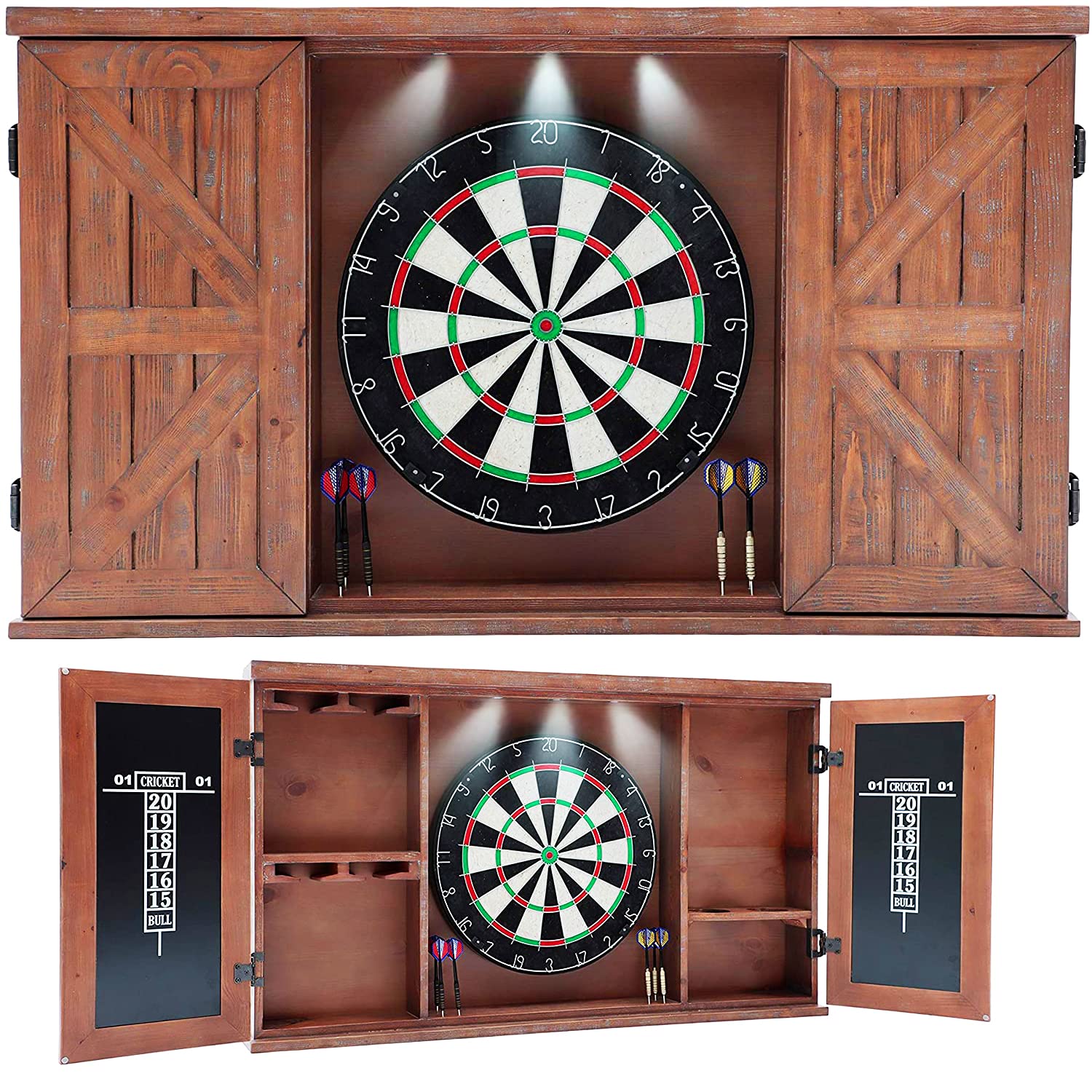 Neconcet Dartboard and Cabinet Set: Sisal Dartboard with Self Healing Bristles and Accessories- Multiple Styles Available (Mars)