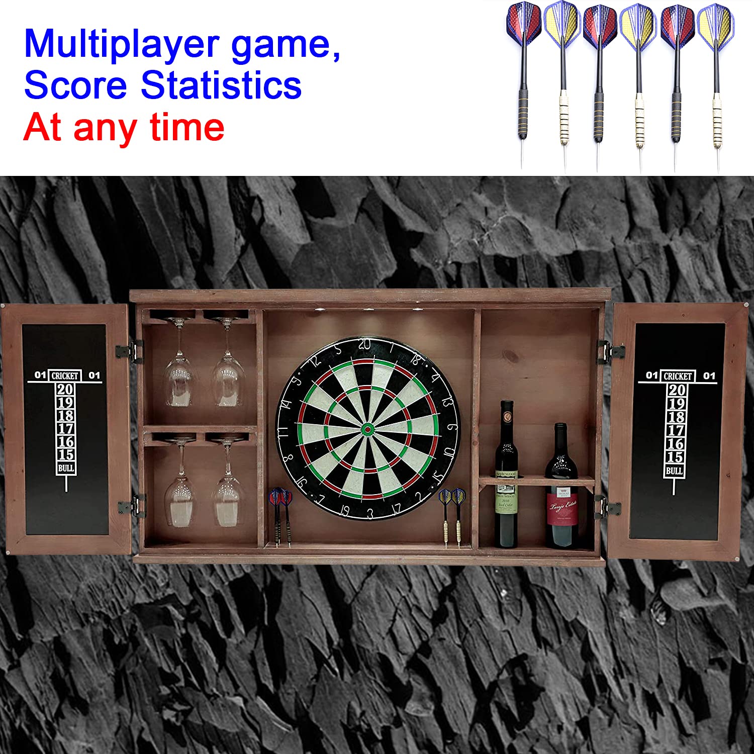 Neconcet Dartboard and Cabinet Set: Sisal Dartboard with Self Healing Bristles and Accessories- Multiple Styles Available (Mars)