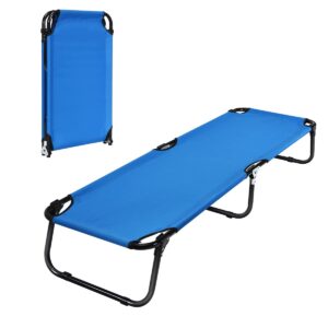 goplus folding camping cot, heavy duty collapsible foldable camping bed for adults kids with non-slip foot pad, indoor outdoor portable sleeping cot for hiking, camping, fishing (blue)