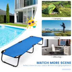 Goplus Folding Camping Cot, Heavy Duty Collapsible Foldable Camping Bed for Adults Kids with Non-Slip Foot Pad, Indoor Outdoor Portable Sleeping Cot for Hiking, Camping, Fishing (Blue)