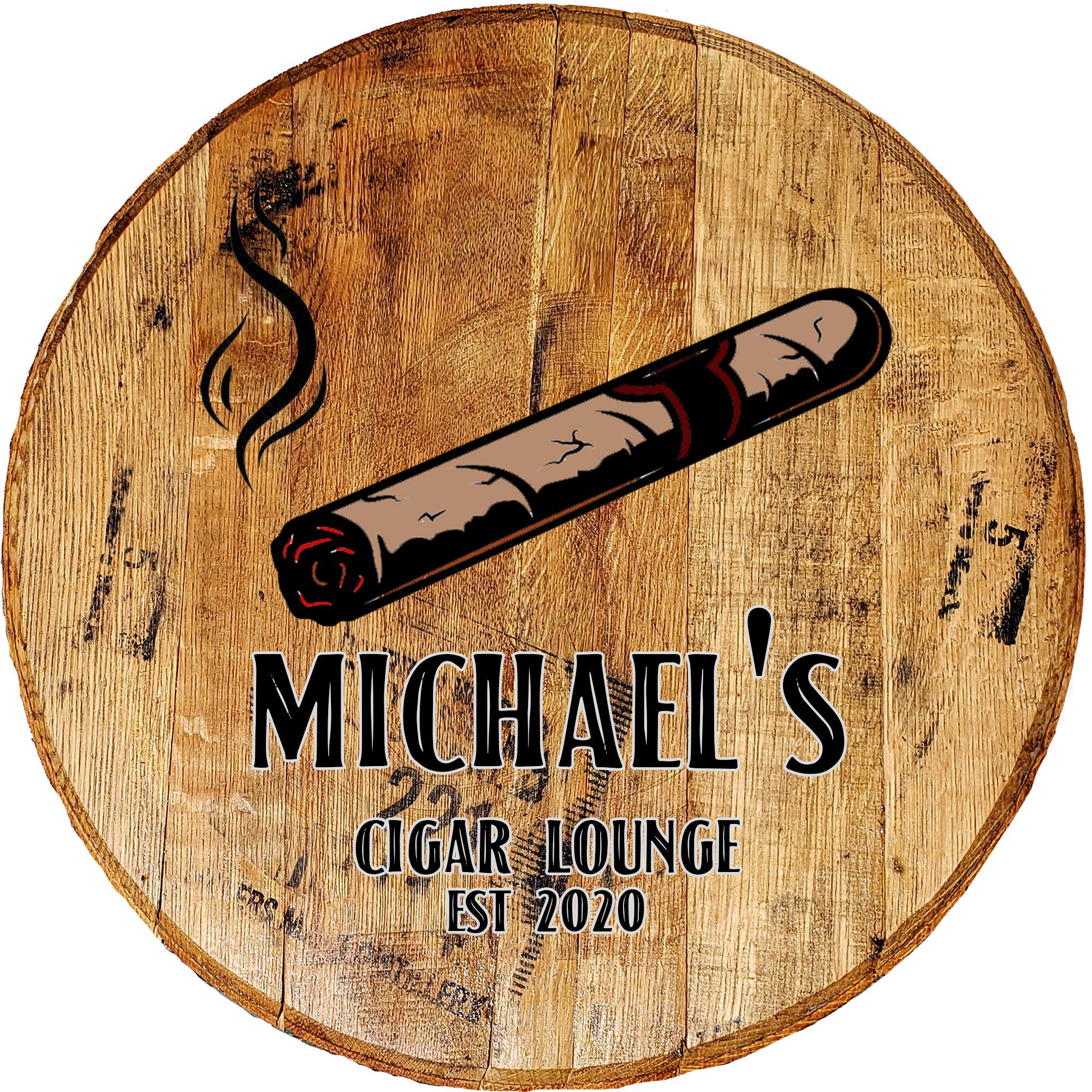 Craft Bar Signs Personalized Whiskey Barrel Lid Cigar Lounge Smoking Stogies Drinking Bar Sign Man cave Accessories for Room Wood Wall Art