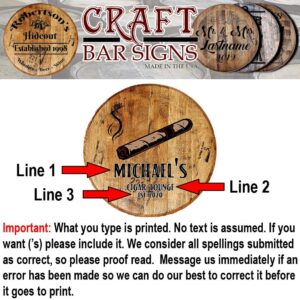 Craft Bar Signs Personalized Whiskey Barrel Lid Cigar Lounge Smoking Stogies Drinking Bar Sign Man cave Accessories for Room Wood Wall Art