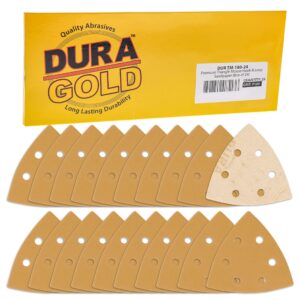 dura-gold premium triangle mouse sanding sheets - 180 grit (box of 24) - 6 hole pattern hook & loop triangular shaped mouse sander discs - aluminum oxide abrasive sandpaper - woodworking, crafting