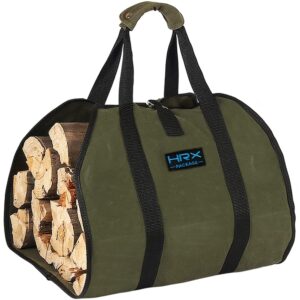 hrx package waxed canvas firewood bag carrier, water resistant log tote wood carrying bag with handles for camping trip christmas gift