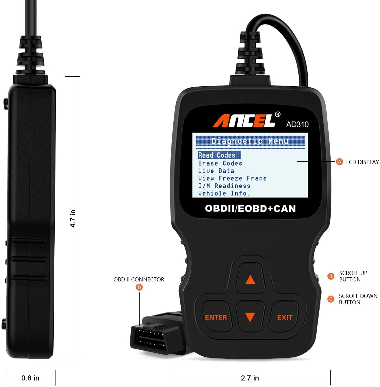 ANCEL PB100 Automotive Power Circuit Tester Probe with ANCEL AD310 Classic Enhanced Universal OBD II Scanner Car Engine Fault Code Reader