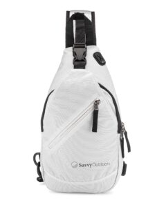 savvy outdoors sling backpack for women - small crossbody bags with one strap perfect for hiking, walking, traveling - small outdoor over the shoulder travel accessories perfect women's gift - white