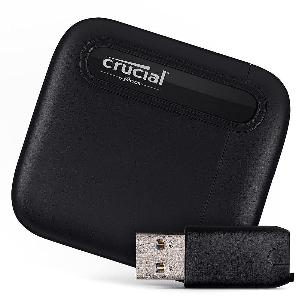 Crucial X6 1TB Portable SSD with USB-A adapter - Up to 800MB/s - PC and Mac - USB 3.2 External Solid State Drive - CT1000X6SSD9