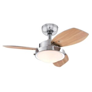 Ciata Lighting 30-Inch Wengue Indoor Ceiling Fan in Chrome Finish with Dimmable LED Light Fixture in Opal Frosted Glass with Reversible Wengue/Beech Blades