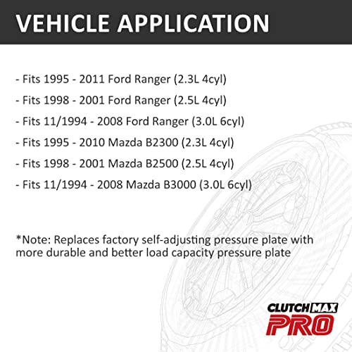 ClutchMaxPRO Heavy Duty OEM Clutch Kit with Slave Cylinder Compatible with 1995-2011 Ford Ranger 1995-2010 Mazda B2300 1998-2001 B2500 11/1994-2008 B3000 2.3L 2.5L 3.0L (CP07141HDWS-CK)