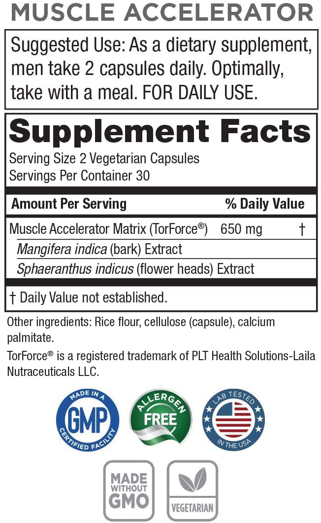 Purity Products Muscle Accelerator 650 mg Patented & Clinically Tested Muscle Accelerator Blend of Ayurvedic Herbal Extracts Promotes Strength, Endurance + Muscle Growth - 60 Veg Caps