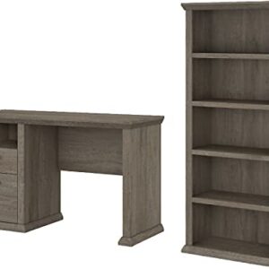 Bush Furniture Yorktown Home Office Desk with 5 Shelf Bookcase, 50W, Restored Gray