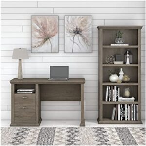 Bush Furniture Yorktown Home Office Desk with 5 Shelf Bookcase, 50W, Restored Gray