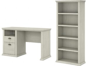 bush furniture yorktown home office desk with 5 shelf bookcase, 50w, white oak