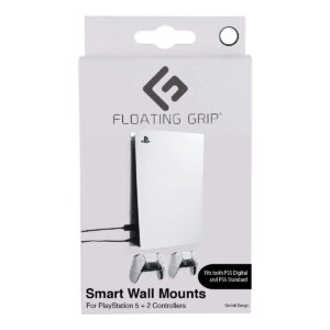 FLOATING GRIP Wall Mount Compatible with PS5 – Disk/Digital Edition (Bundle: Fits PS5 + 2X Controllers, White)