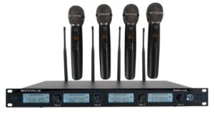 rockville rwm-4us quad wireless uhf 4 microphone system w/adjustable frequency, black