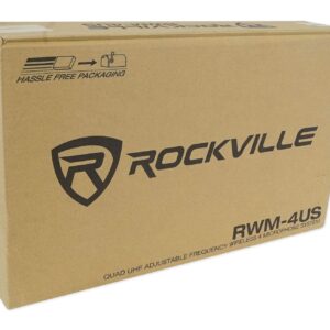 Rockville RWM-4US Quad Wireless UHF 4 Microphone System w/Adjustable Frequency, Black