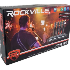 Rockville RWM-4US Quad Wireless UHF 4 Microphone System w/Adjustable Frequency, Black