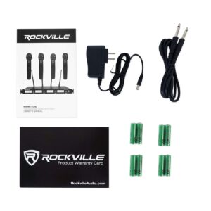 Rockville RWM-4US Quad Wireless UHF 4 Microphone System w/Adjustable Frequency, Black