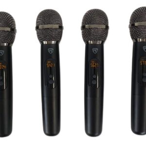 Rockville RWM-4US Quad Wireless UHF 4 Microphone System w/Adjustable Frequency, Black