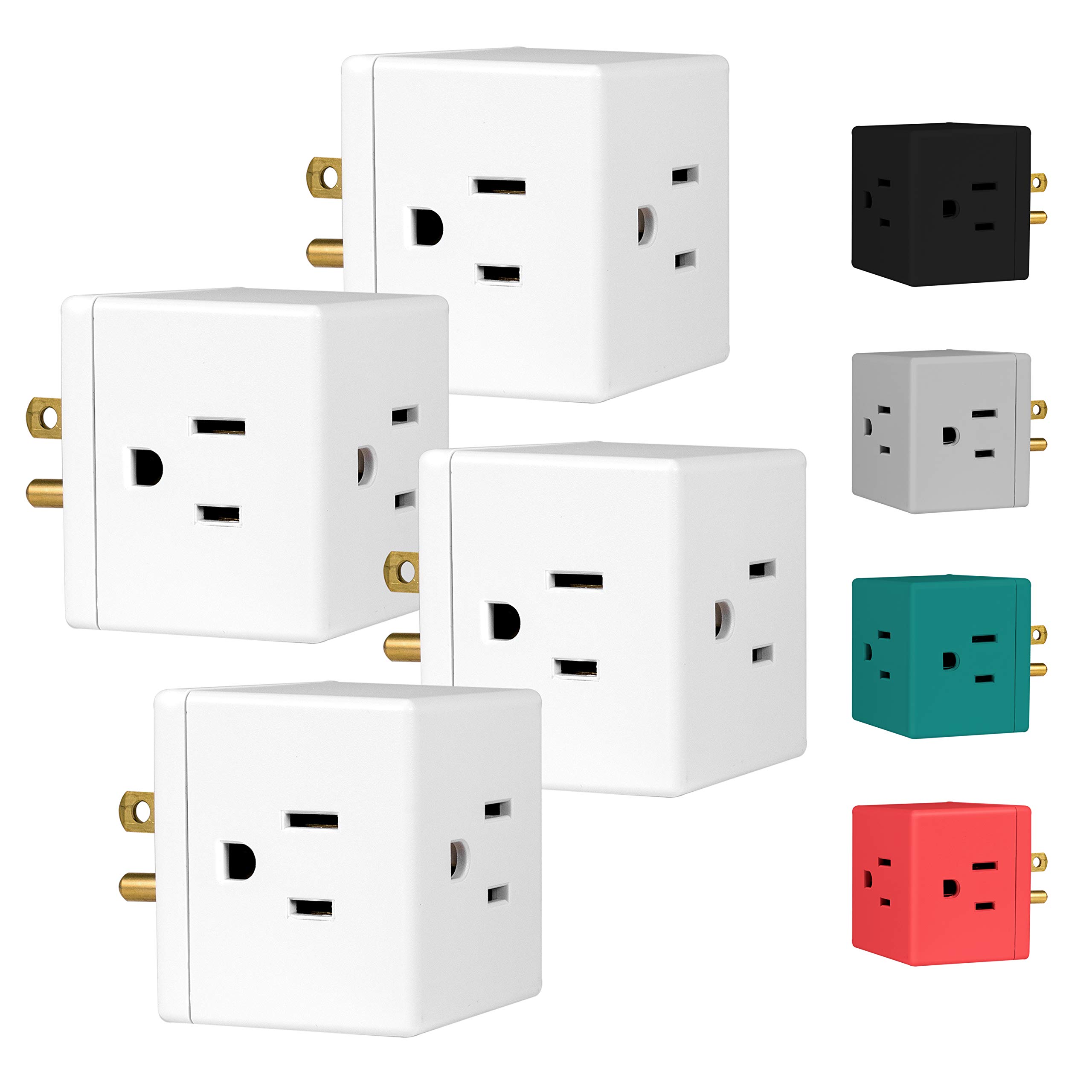 Philips 3-Outlet Extender, Extra-Wide Adapter Spaced, Easy Access Design, 3-Prong, Perfect for Travel, Cube, 4 Pack, White, SPS3040WA/37