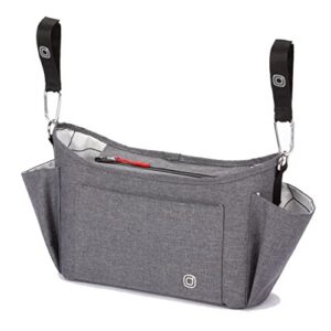 diono buggy buddy xl universal stroller organizer with cup holders, secure attachment, zippered pockets, safe & secure, gray