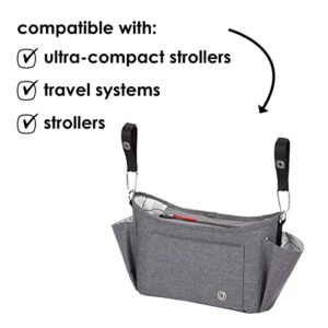 Diono Buggy Buddy XL Universal Stroller Organizer with Cup Holders, Secure Attachment, Zippered Pockets, Safe & Secure, Gray