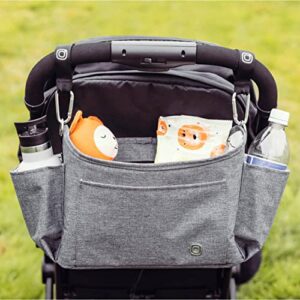 Diono Buggy Buddy XL Universal Stroller Organizer with Cup Holders, Secure Attachment, Zippered Pockets, Safe & Secure, Gray