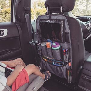 Diono Stow 'n Go XL Car Back Seat Organizer for Kids, Kick Mat Back Seat Protector, with 7 Storage Pockets, 2 Drinks Holders, Water Resistant, Durable Material, Gray