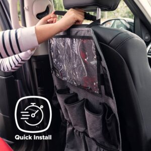 Diono Stow 'n Go XL Car Back Seat Organizer for Kids, Kick Mat Back Seat Protector, with 7 Storage Pockets, 2 Drinks Holders, Water Resistant, Durable Material, Gray