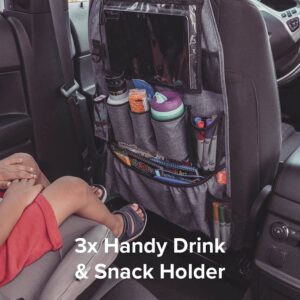 Diono Stow 'n Go XL Car Back Seat Organizer for Kids, Kick Mat Back Seat Protector, with 7 Storage Pockets, 2 Drinks Holders, Water Resistant, Durable Material, Gray