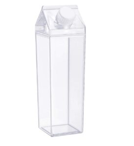 milk carton water bottle 17oz (500ml) plastic clear square milk bottles no bpa leakproof water bottle portable reusable milk carton shaped juice bottle perfect for fitness gym camping sports