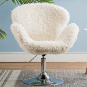 h&y hi&yeah comfy faux fur cute desk chair no wheels, swivel height adjustable home office chair, accent chairs for living room, bedroom, vanity chair, faux lamb fur, ivory
