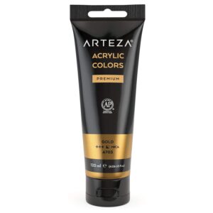 arteza metallic acrylic paint, (gold a703) 120 ml/tube, highly pigmented & fade-resistant, non-toxic, for artists & hobby painters