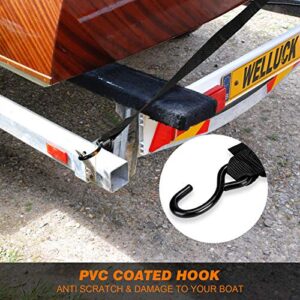 WELLUCK Boat Trailer Transom Tie Downs Straps 1200 LBS, 2" x 4' Adjustable Boat Buckle Transom Tie Downs to Trailer, Marine, Jet ski, Pontoon, with Quick Release Buckle & Anti-Scratch Hooks