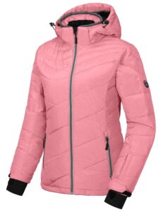 little donkey andy women's warm windproof ski insulated jacket water repellent winter snowboarding snow coat with detachable hood pink m