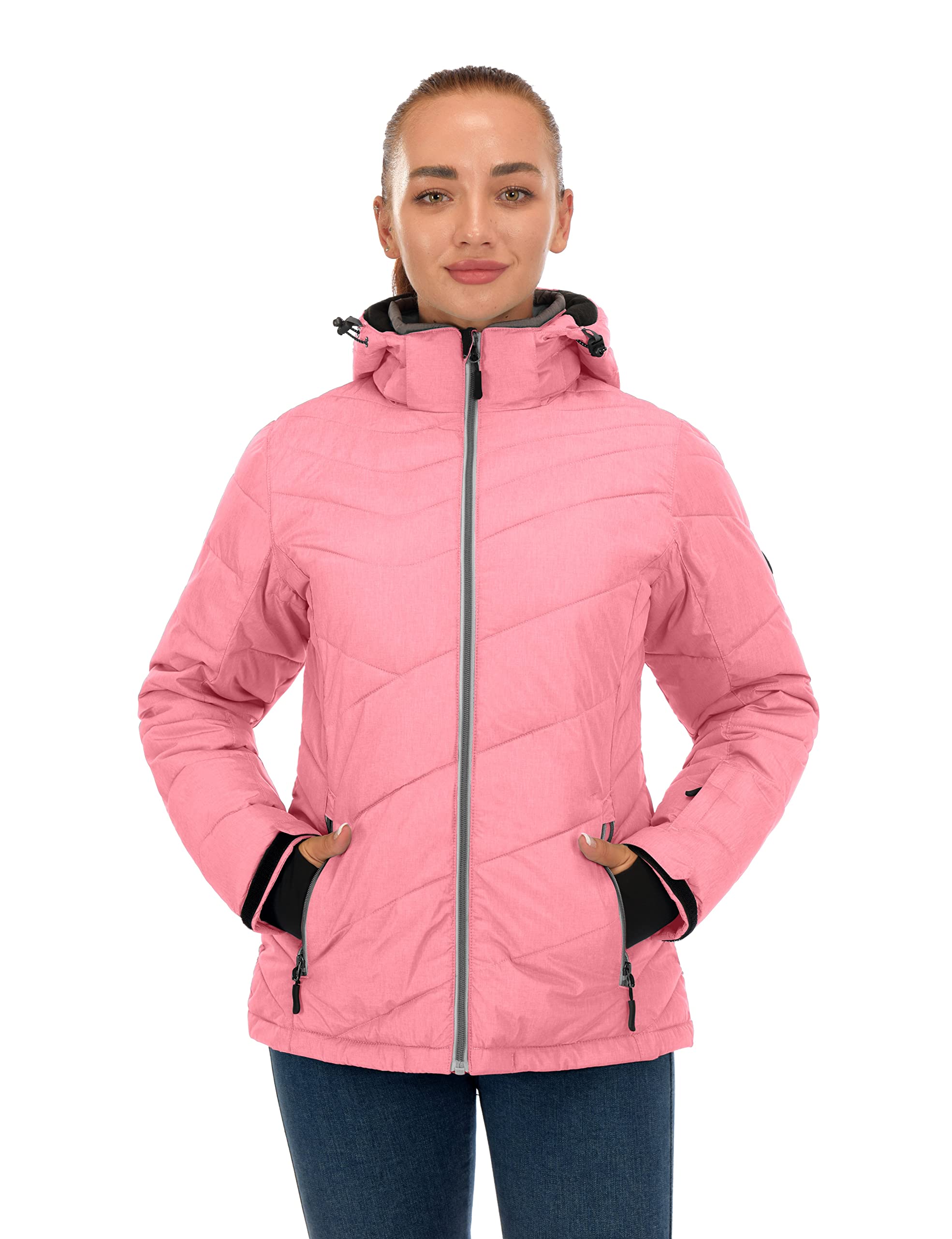 Little Donkey Andy Women's Warm Windproof Ski Insulated Jacket Water Repellent Winter Snowboarding Snow Coat With Detachable Hood Pink M