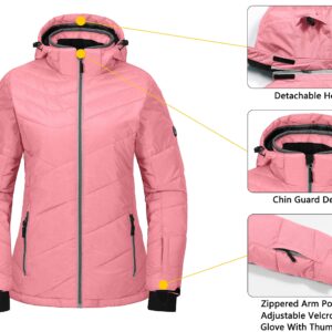 Little Donkey Andy Women's Warm Windproof Ski Insulated Jacket Water Repellent Winter Snowboarding Snow Coat With Detachable Hood Pink M