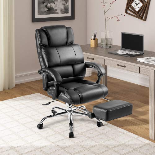 Reclining Office Chair with Footrest- High Back Napping Desk Chair Computer Chair w/Lumbar Support Armrest Adjustable Tilt Swivel Computer Gaming Chair for Home &Office