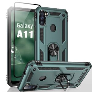 tranick samsung a11 case with [ 9h full coverage tempered glass screen protector], [ military grade ] 15ft drop tested protective case for samsung galaxy a11 phone (green)