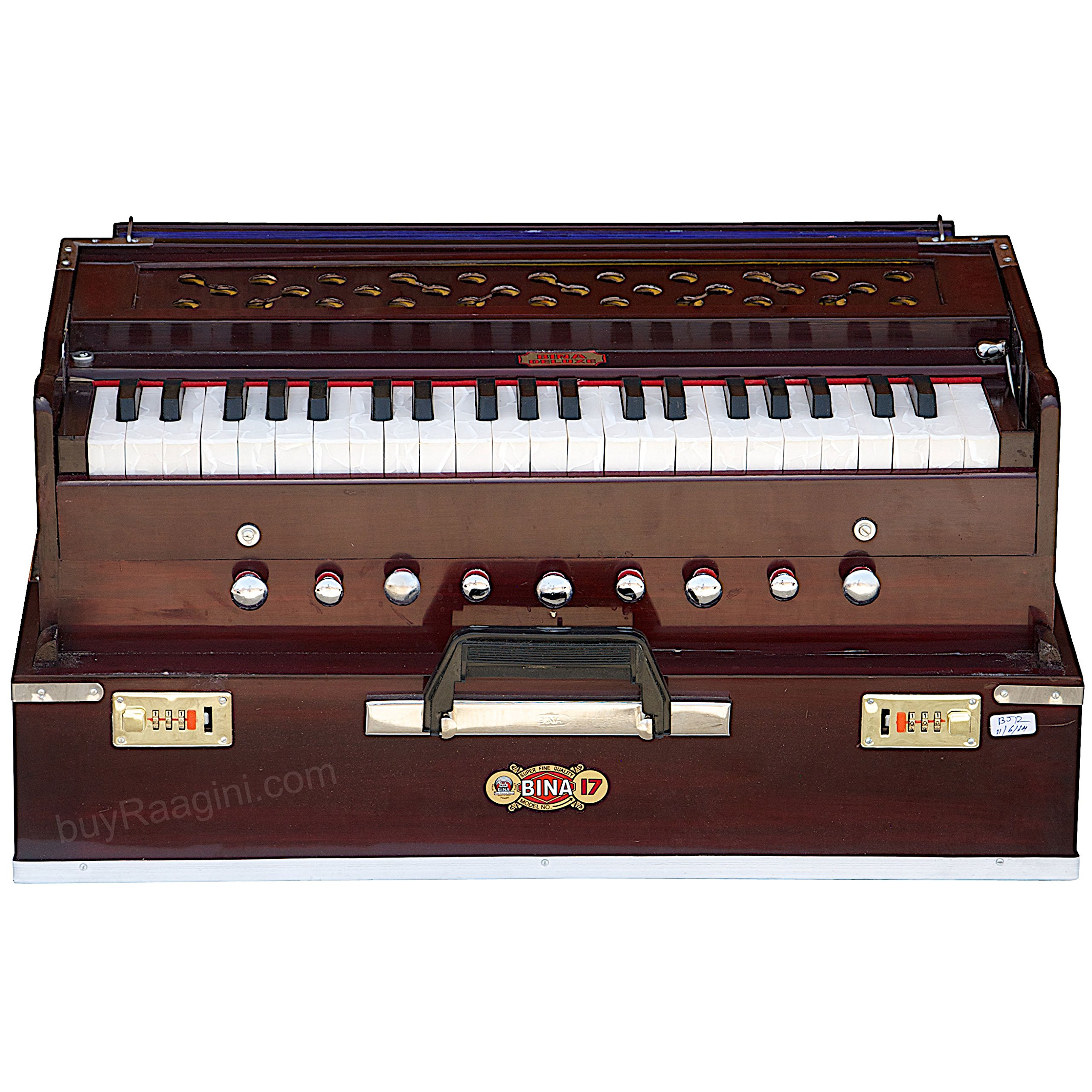 Harmonium BINA No.17 Delux, Folding Portable Version, Special Double Reed, Safri, Kirtan, 9 Stops, 3-1/2 Octaves, Rosewood Color Model 17DX