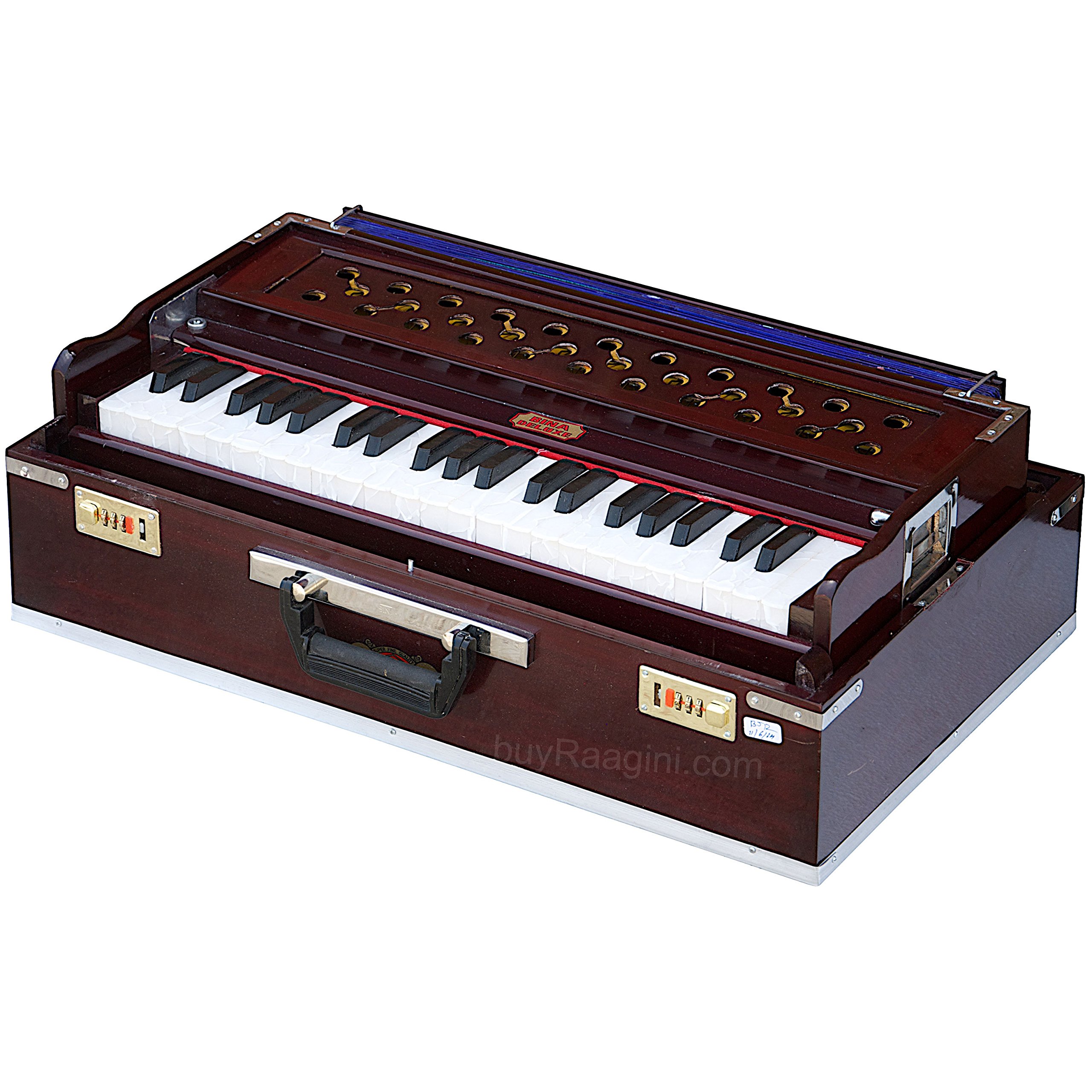 Harmonium BINA No.17 Delux, Folding Portable Version, Special Double Reed, Safri, Kirtan, 9 Stops, 3-1/2 Octaves, Rosewood Color Model 17DX