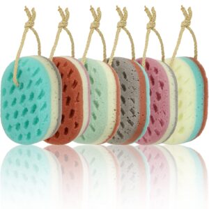 Yopay 6 Pack Bath Sponge, Soft Sponge Loofah Body Shower Sponge, 100% Fiber Body Scrubber for Men, Women, Kids, Soothing Body, Exfoliating, Cleaning, Fine, Rich Lather